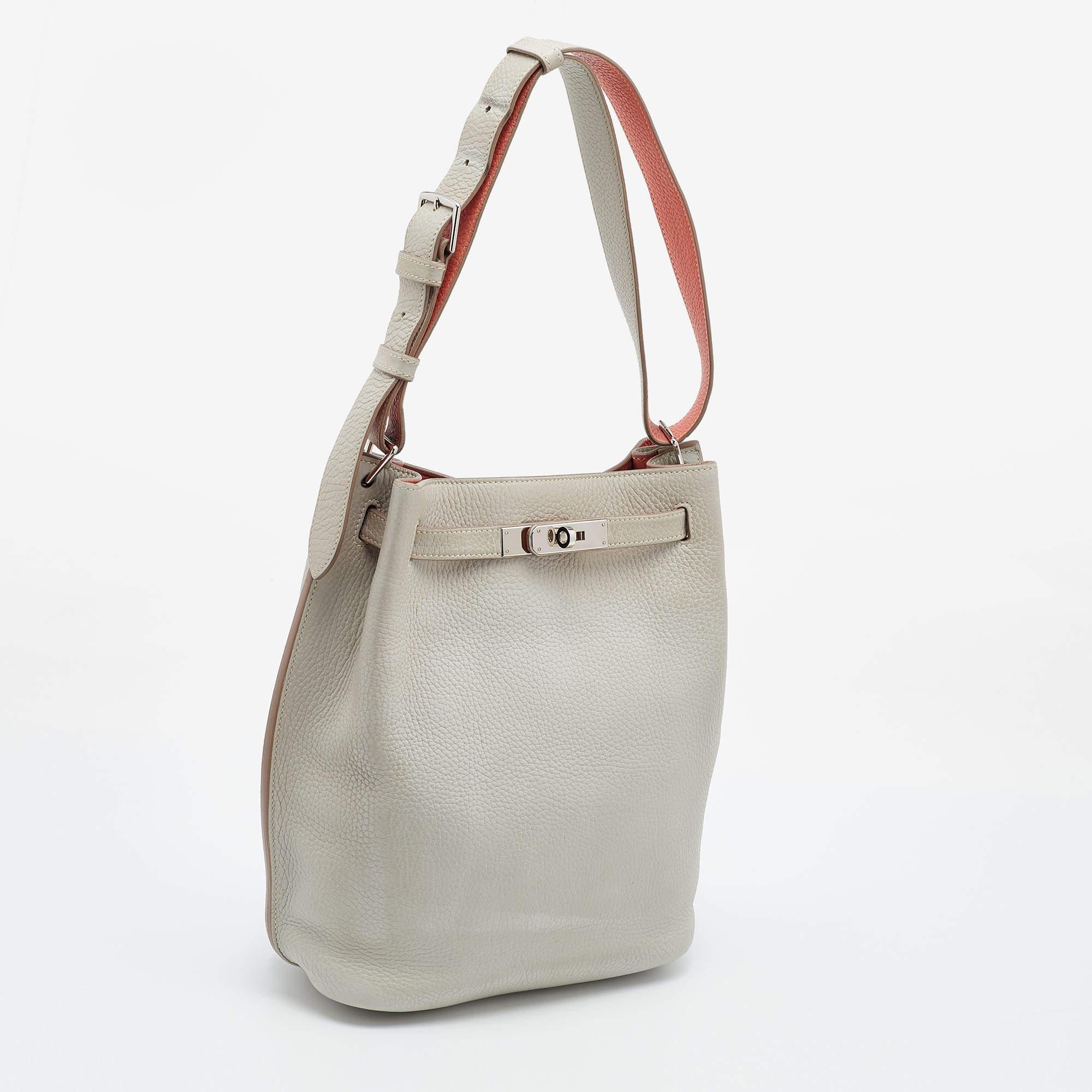 Women's Hermes Gris Perle/Crevette Leather So Kelly 22 Bag