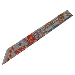 Hermes Gris Perle, Orange & Gris Bleute Silk Harnais de Coeur Twilly