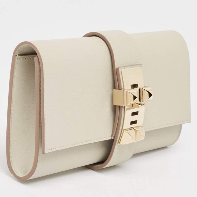 Beige Hermès Gris Perle Swift Leather Medor Clutch 23