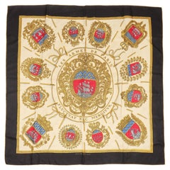 Hermès GRIS TOURTERELLE, BLACK & ROUGE CASAQUE LES ARMES DE PARIS SCARF