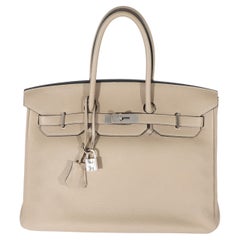 Hermes Gris Tourterelle Clemence Birkin 35 PHW