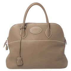 Hermes Gris Tourterelle Clemence Leather Bolide 35 Bag