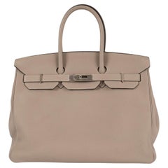 HERMES Gris Tourterelle gris Togo cuero BIRKIN 35 Bolsa w Palladium