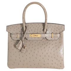 Hermès Birkin 30 GHW in struzzo grigio Tourterelle