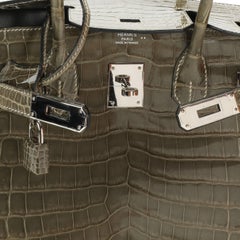Hermès Gris Tourterelle Glänzend Niloticus Krokodil Birkin 30 PHW
