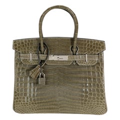 Hermès Gris Tourterelle Shiny Niloticus Crocodile Birkin 30 PHW