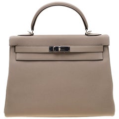 Hermes Gris Tourterelle Togo Leather Palladium Hardware Kelly Retourne 32 Bag