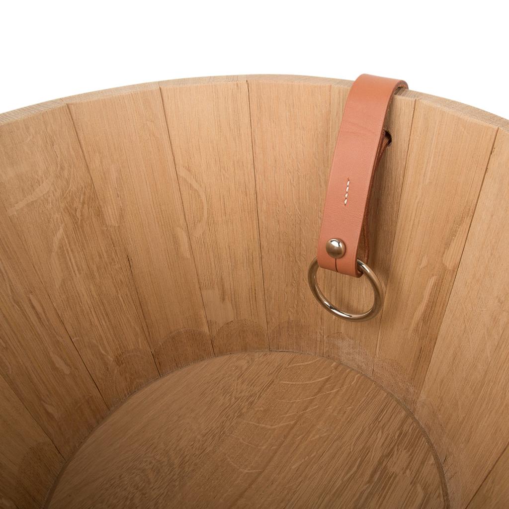 Beige Hermes Groom Stable Bucket Oak Wood Leather Handle New
