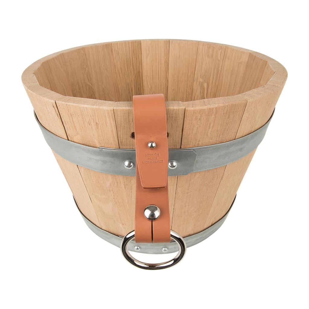 Hermes Groom Stable Bucket Oak Wood Leather Handle New 3