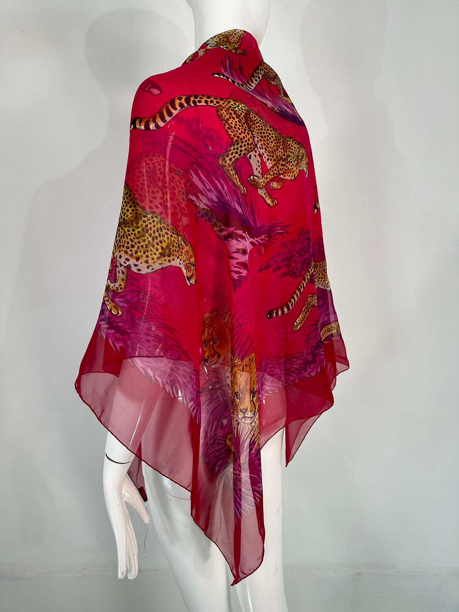 Hermes Guepards GM Silk Mousseline Chiffon Shawl  Designed by Robert Dallet 2007 For Sale 8