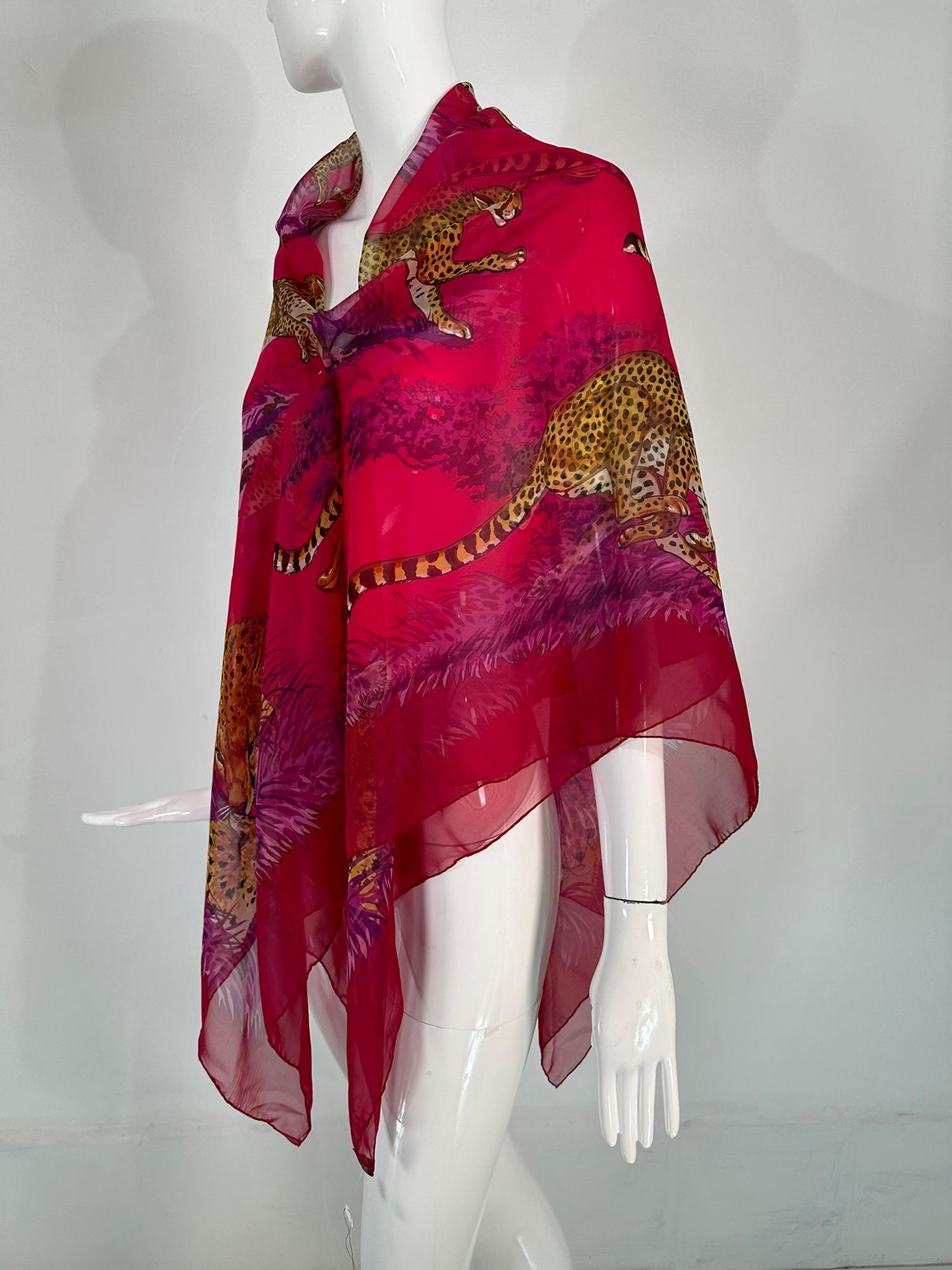 Hermes Guepards GM Silk Mousseline Chiffon Shawl  Designed by Robert Dallet 2007 For Sale 9