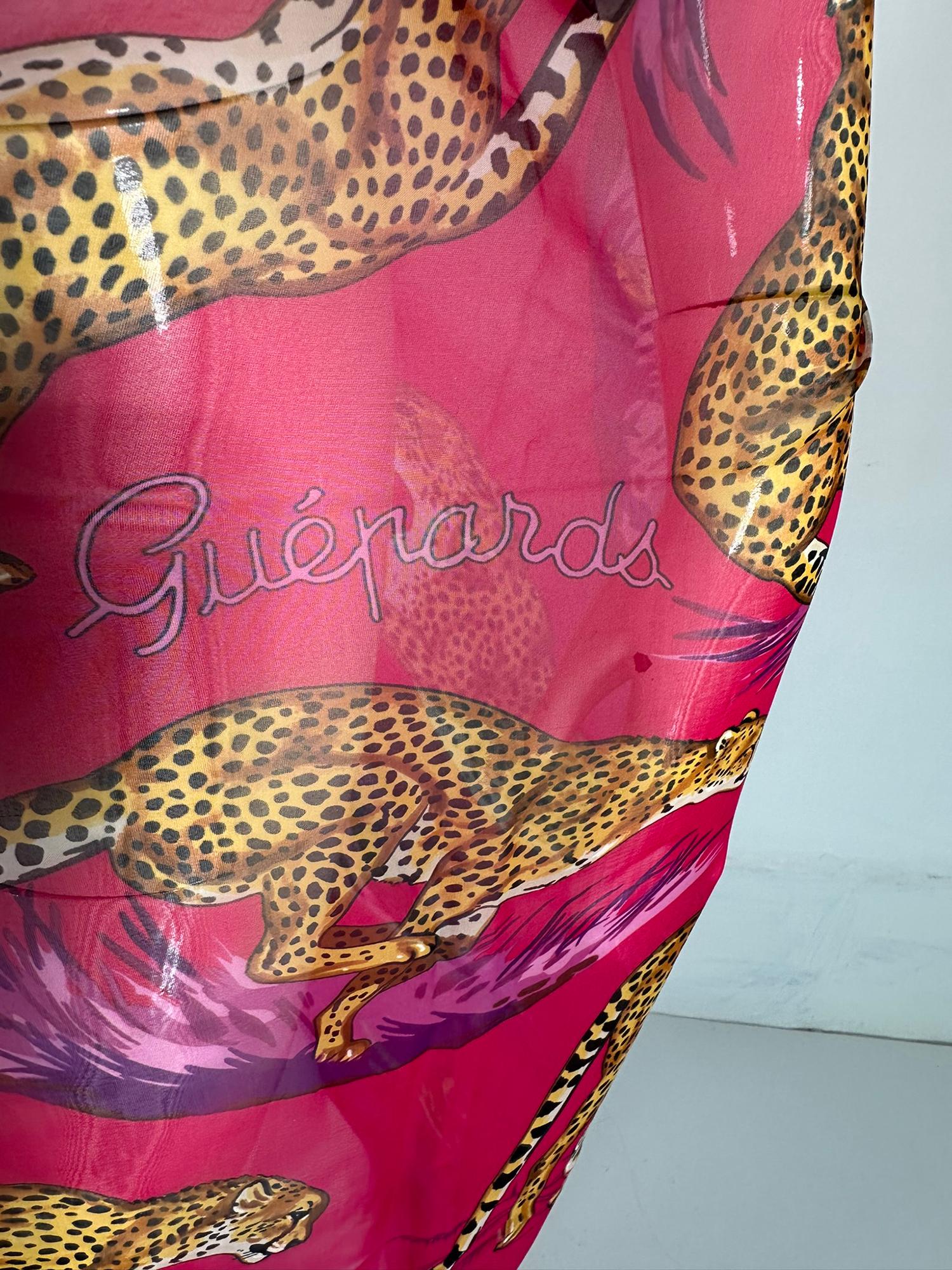 Women's or Men's Hermes Guepards GM Silk Mousseline Chiffon Shawl  Designed by Robert Dallet 2007 For Sale
