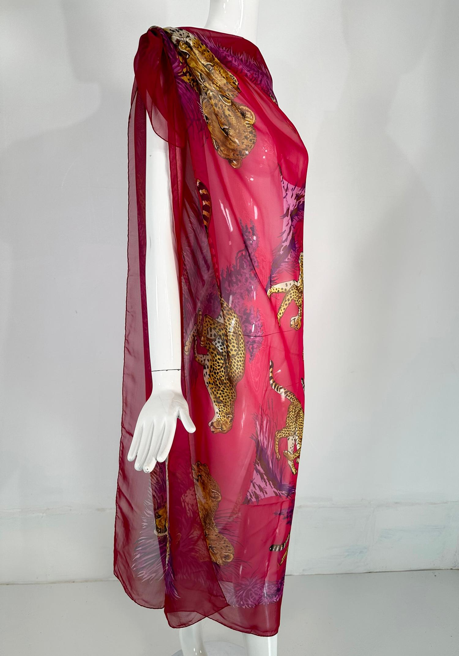 Hermes Guepards GM Silk Mousseline Chiffon Shawl  Designed by Robert Dallet 2007 For Sale 2