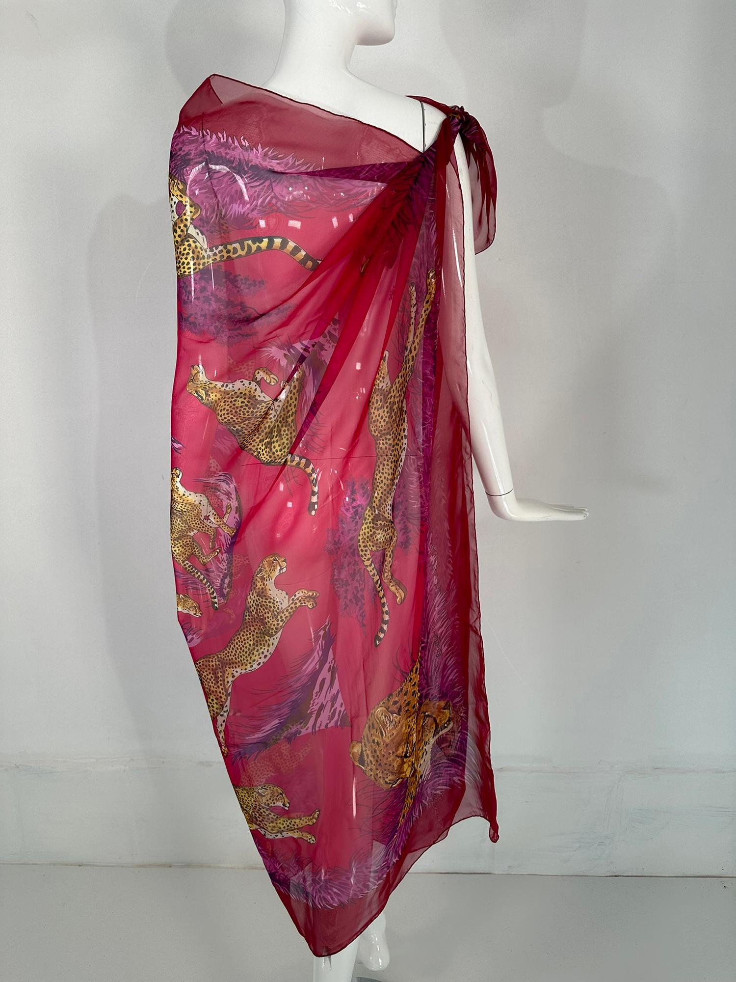 Hermes Guepards GM Silk Mousseline Chiffon Shawl  Designed by Robert Dallet 2007 For Sale 3
