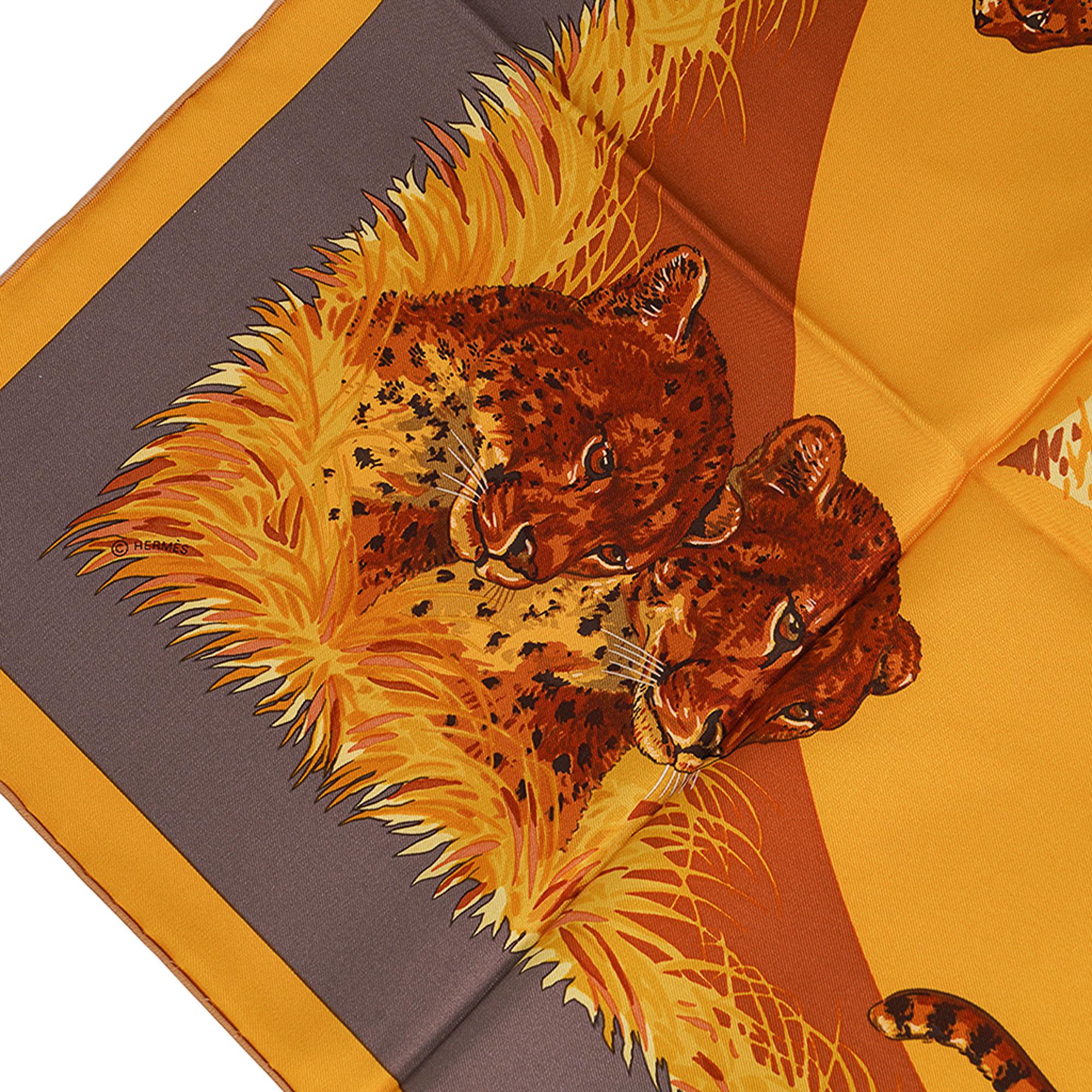 Hermes Guepards Scarf Vieille Or/Taupe/Marron Silk 90 5