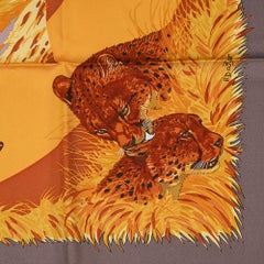 Hermes Guepards Scarf Vieille Or/Taupe/Marron Silk 90