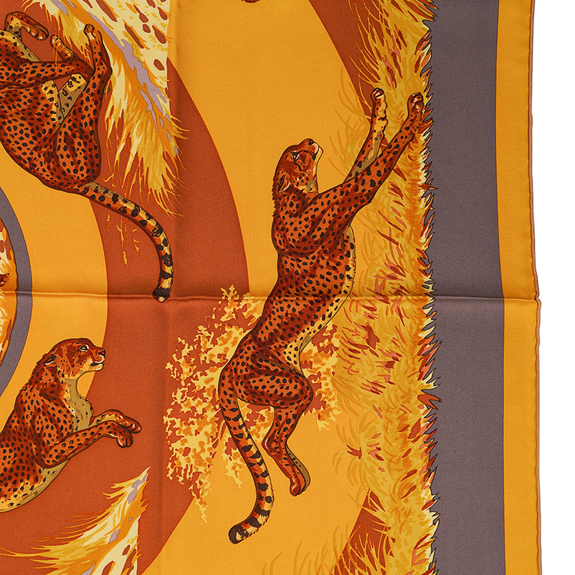 Hermes Guepards Scarf Vieille Or/Taupe/Marron Silk 90 4