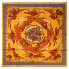 Hermes Guepards Scarf Vieille Or/Taupe/Marron Silk 90