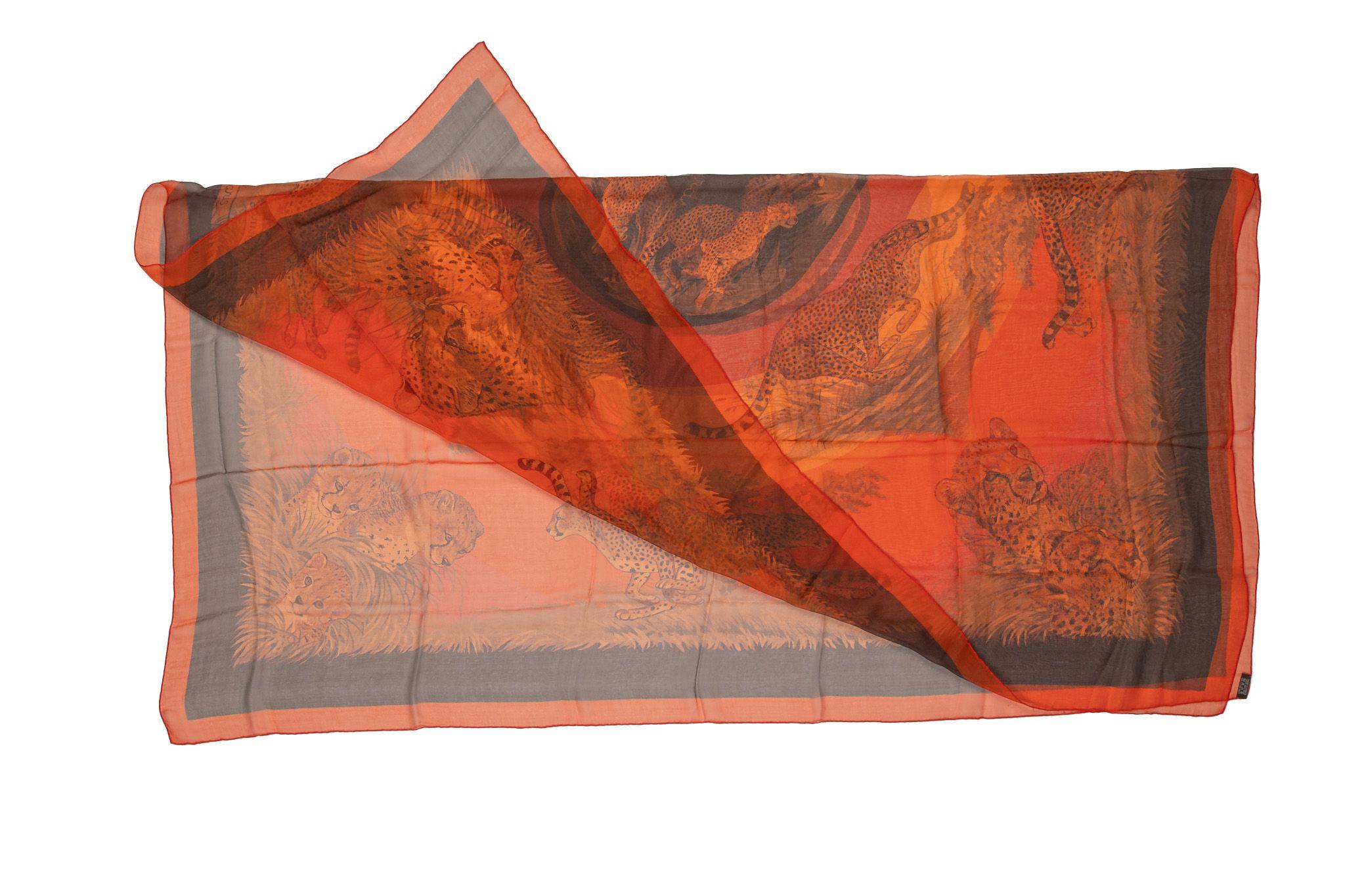 Hermès “Guepards” Silk Chiffon Shawl In Excellent Condition For Sale In West Hollywood, CA