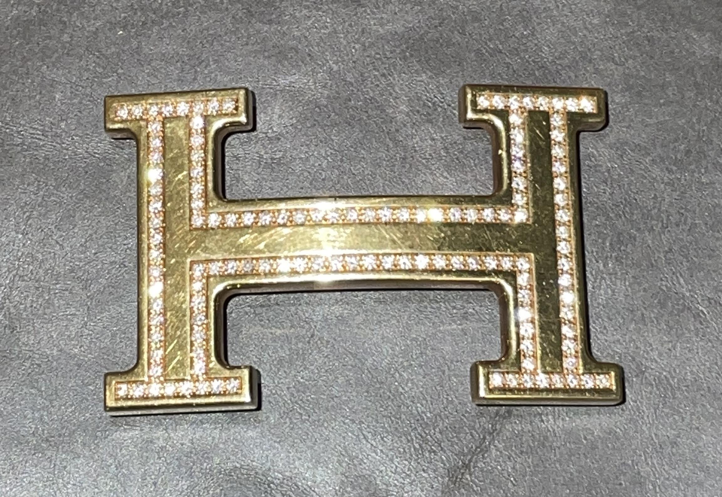 HERMES H 18CT GOLD & DIAMOND EXTRA LARGE BELT BUCKLE ON REVERSIBLE LEATHER BELt For Sale 8