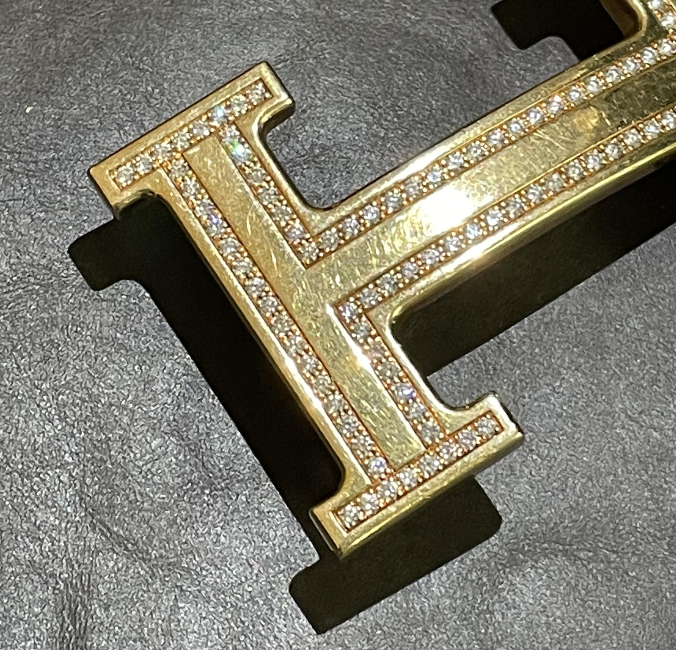 HERMES H 18CT GOLD & DIAMOND EXTRA LARGE BELT BUCKLE ON REVERSIBLE LEATHER BELt For Sale 11