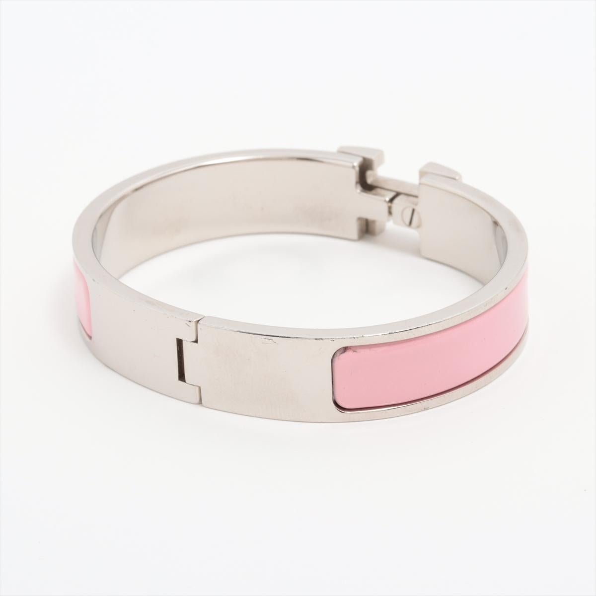 Hermès H Bangle Clic Clac Bangle Pink x Silver In Good Condition In Indianapolis, IN