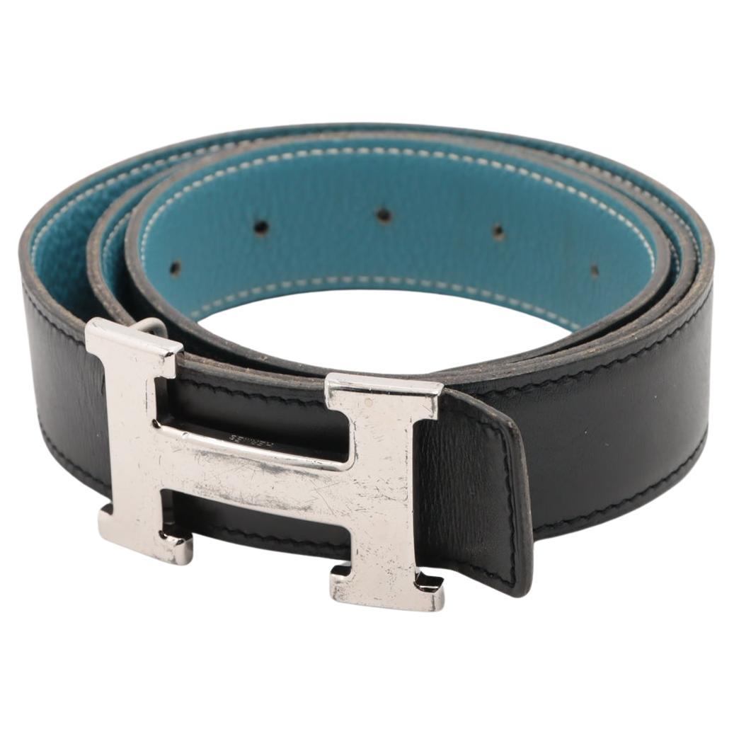Hermès H Belt Black x Blue For Sale