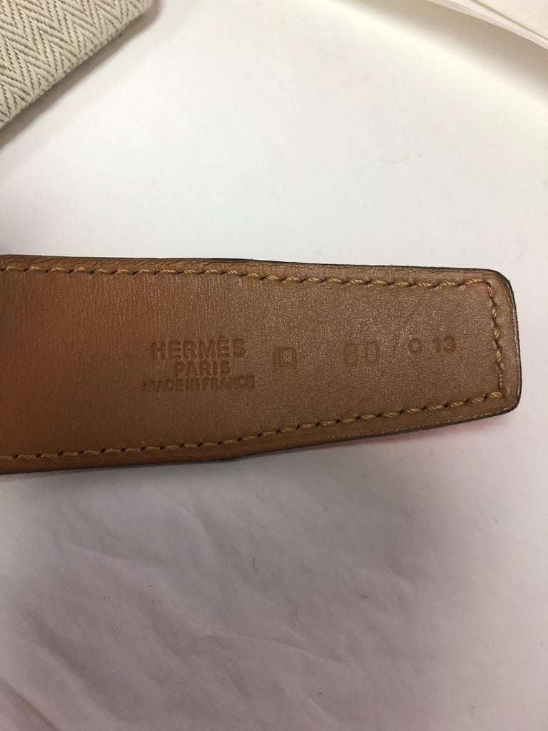 Hermes H Belt Hand Hammered Orange Ostrich Leather Size 80cm Dated 2008 ...