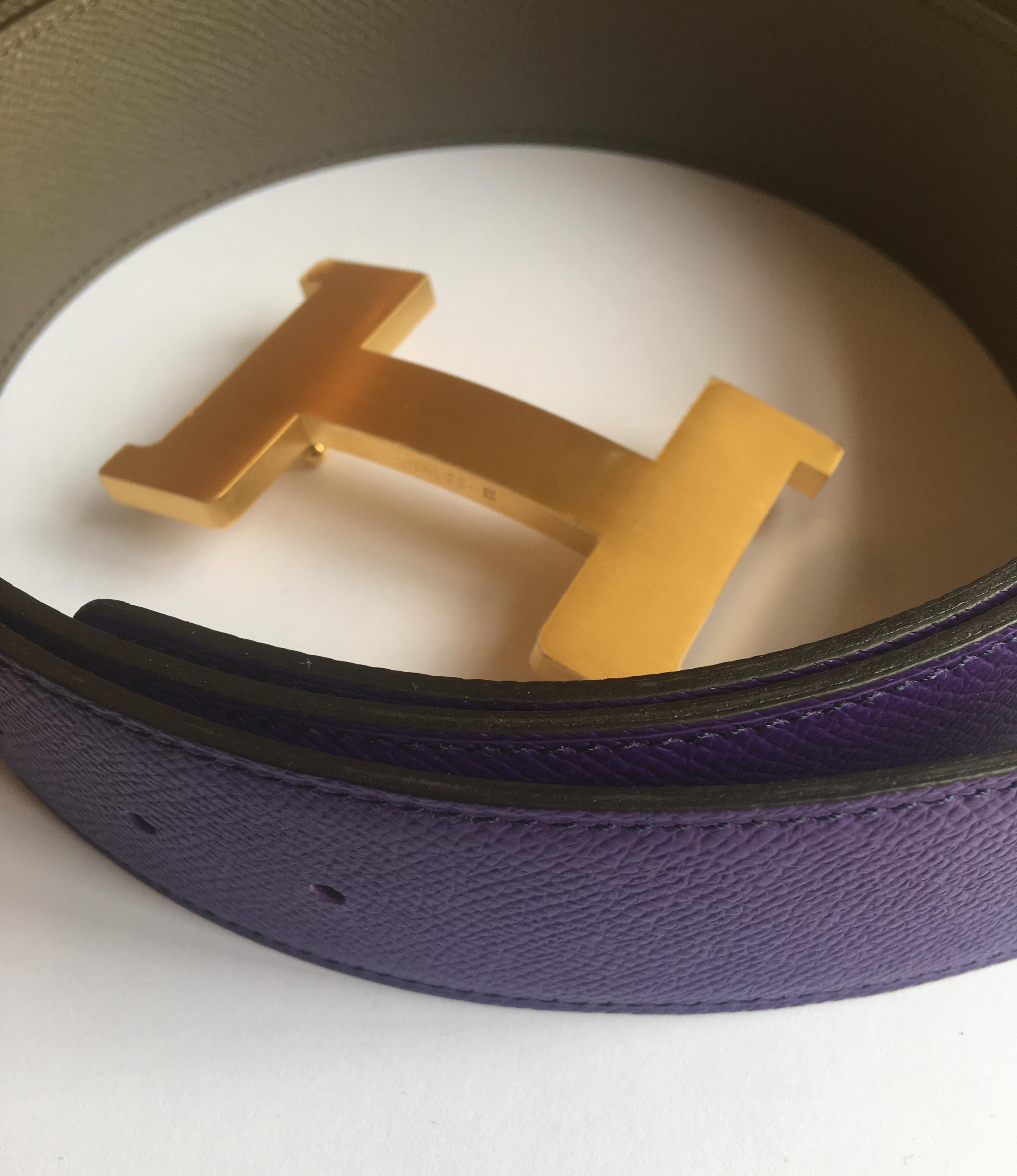 Hermes H Belt in Anemone & Etoupe. Epsom, Gold In New Condition For Sale In London, GB