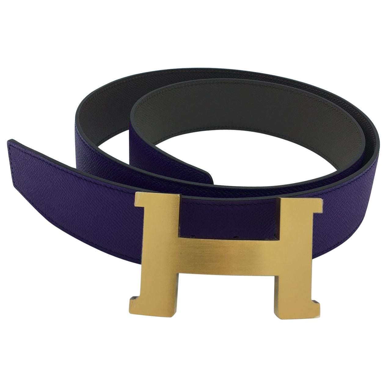 Hermes H Belt in Anemone & Etoupe. Epsom, Gold For Sale