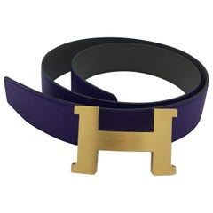 Hermes H Belt in Anemone & Etoupe. Epsom, Gold