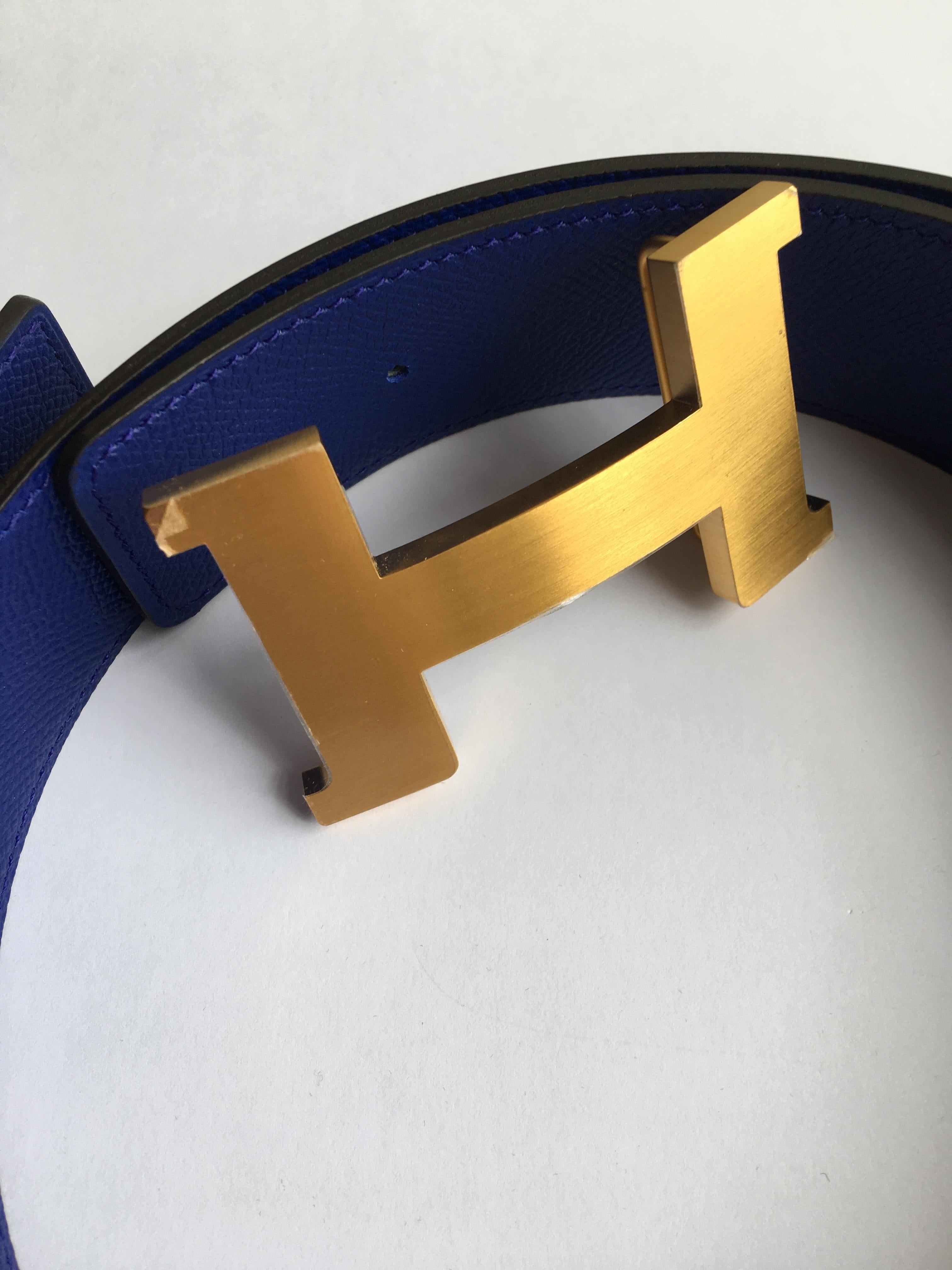 Hermes H Belt in Black and Bleu Electrique. Epsom In New Condition For Sale In London, GB