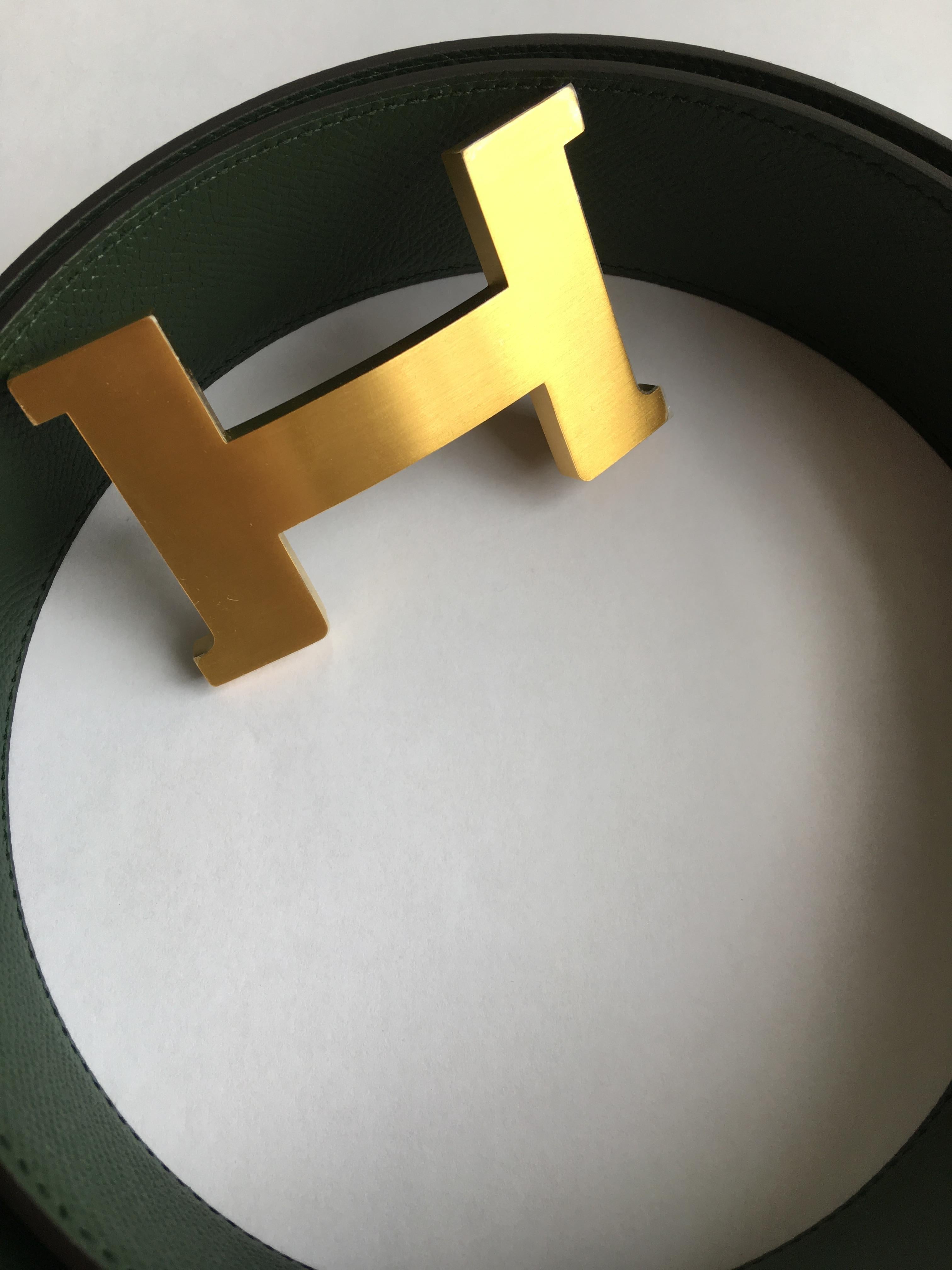 Hermes H Belt in Black and Vert Anglais. Epsom In New Condition For Sale In London, GB