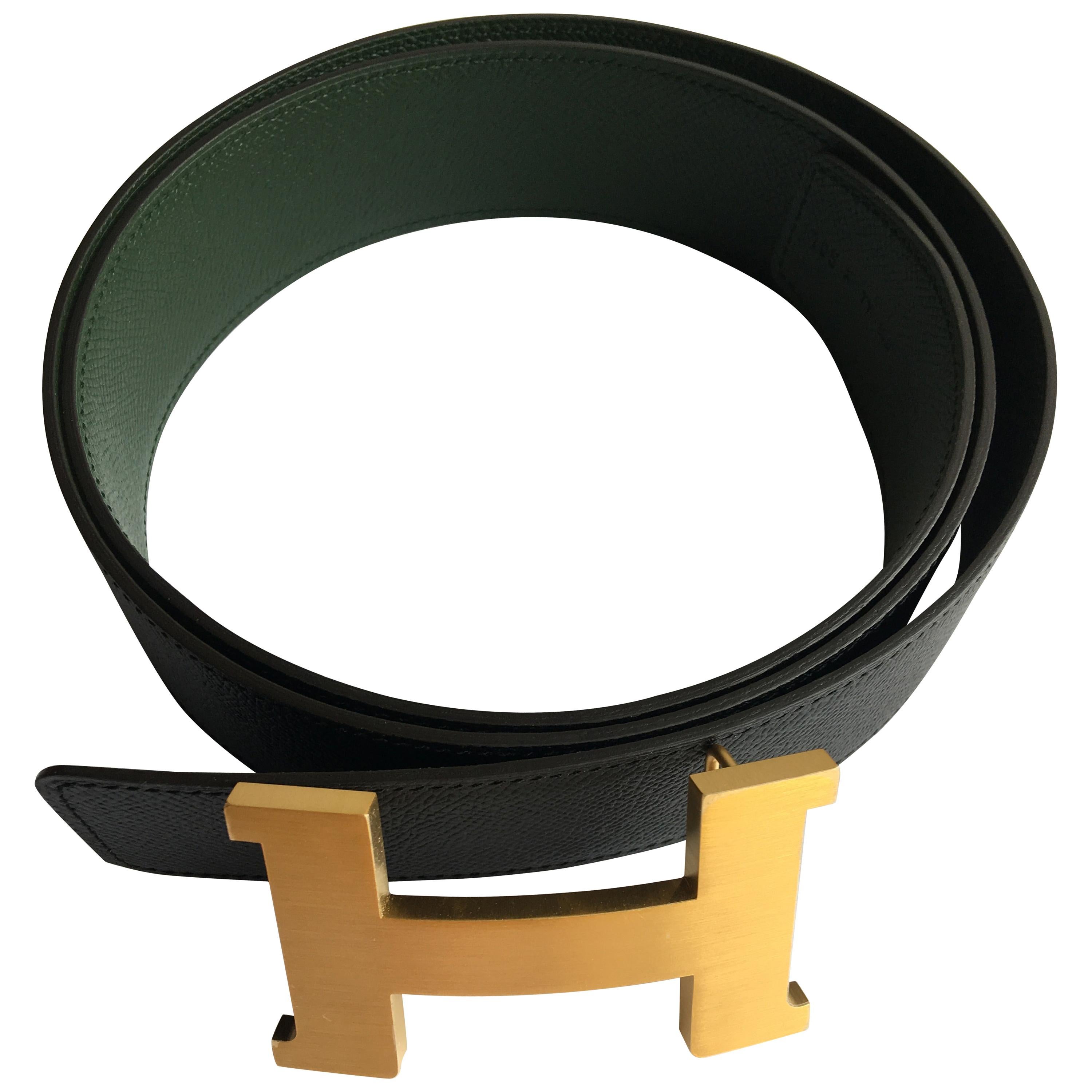 Hermes H Belt in Black and Vert Anglais. Epsom For Sale