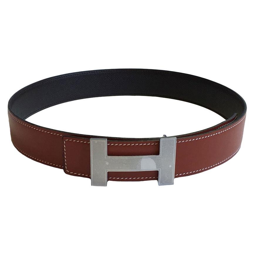 HERMES H Belt In Brown Swift And Chocolate Epsom Calfskin  For Sale