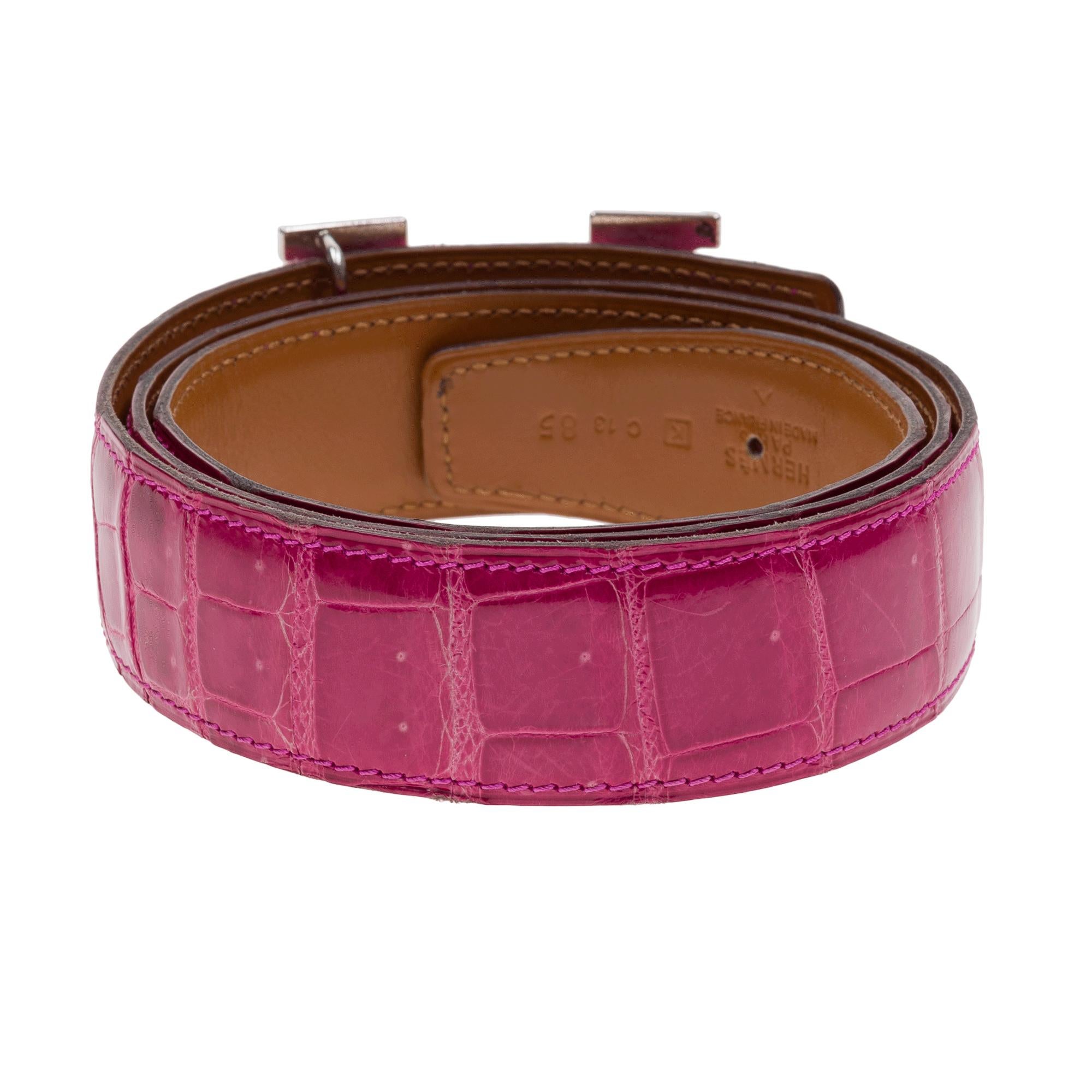 Marrone Cintura H. Hermès in coccodrillo poroso fucsia lucido, fibbia PHW in vendita
