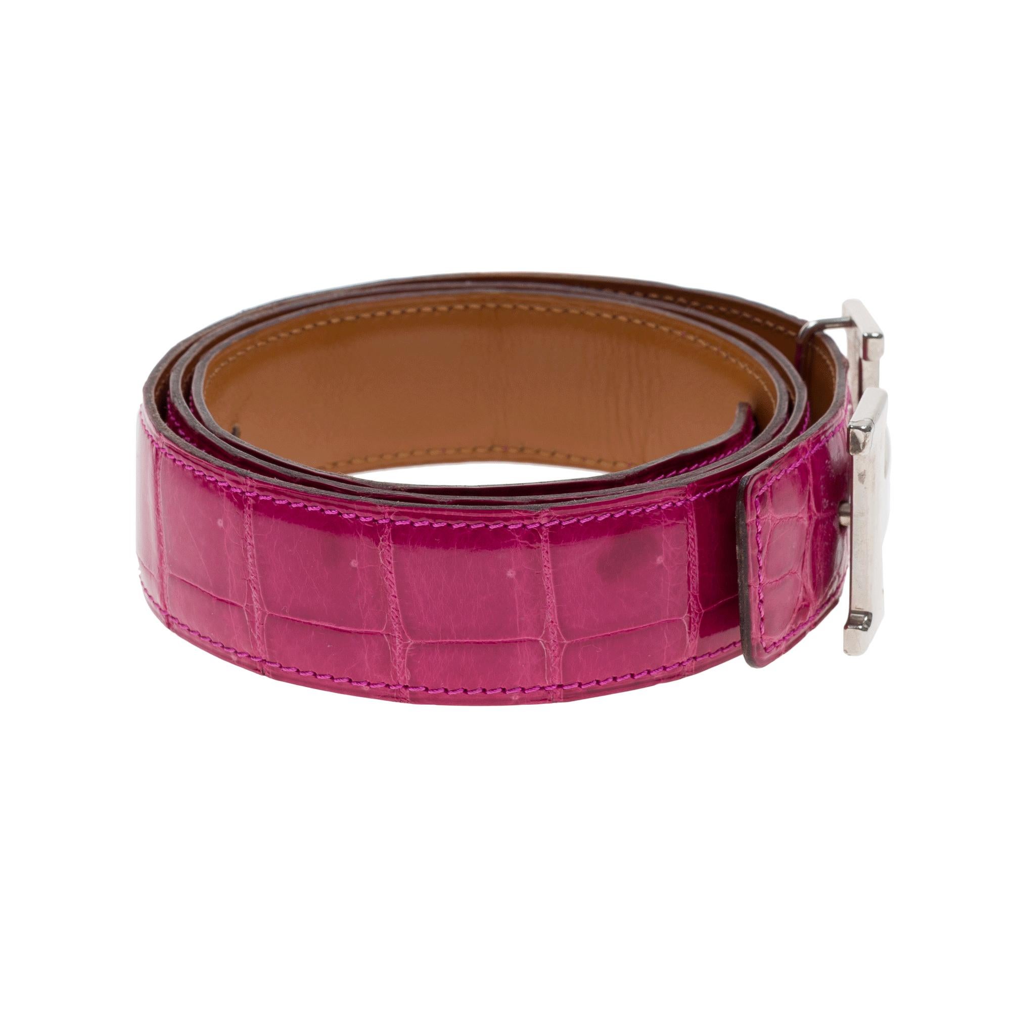 da uomo o donna Cintura H. Hermès in coccodrillo poroso fucsia lucido, fibbia PHW in vendita