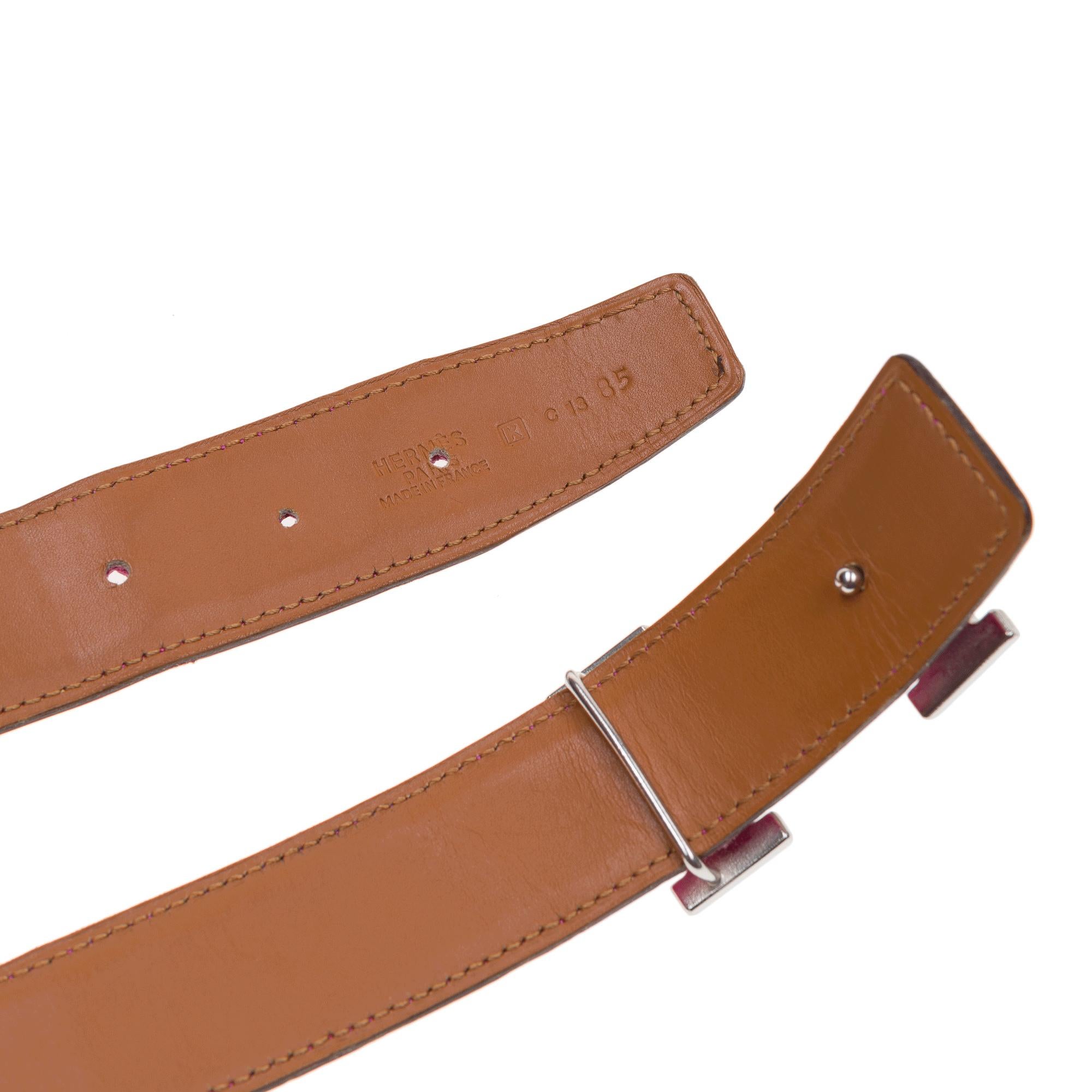 Cintura H. Hermès in coccodrillo poroso fucsia lucido, fibbia PHW in vendita 2