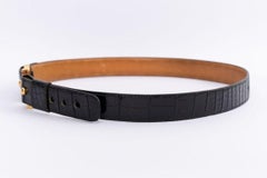 Ceinture Hermes à boucle H en crocodile noir et métal doré