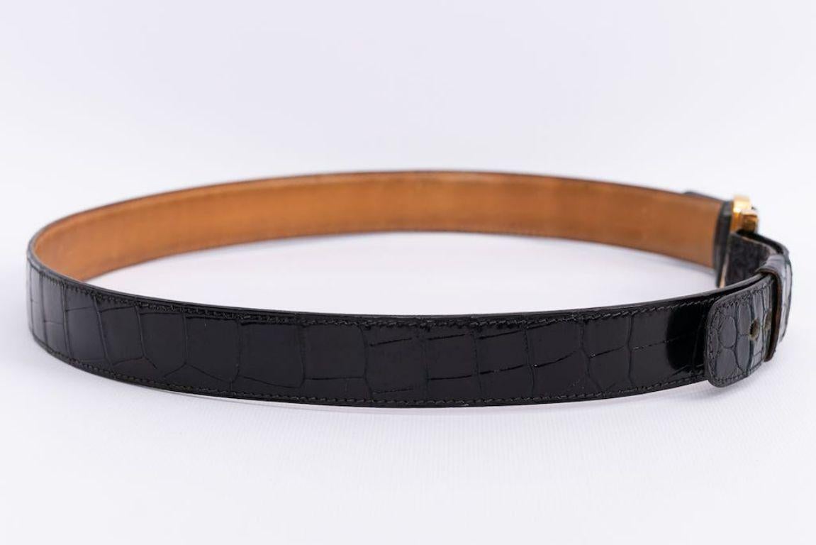 Men's Hermes H Buckle Belt in Black Crocodile and Gilded Metal For Sale