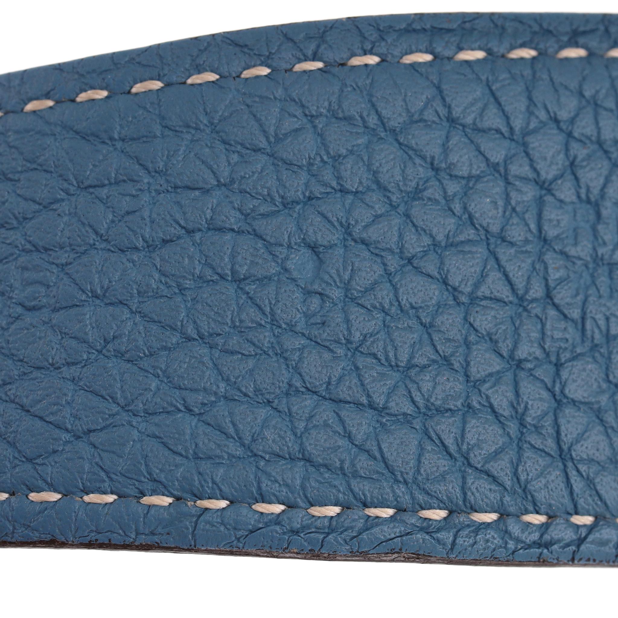Hermes 'H' Buckle Togo Calfskin Reversible Belt en vente 5