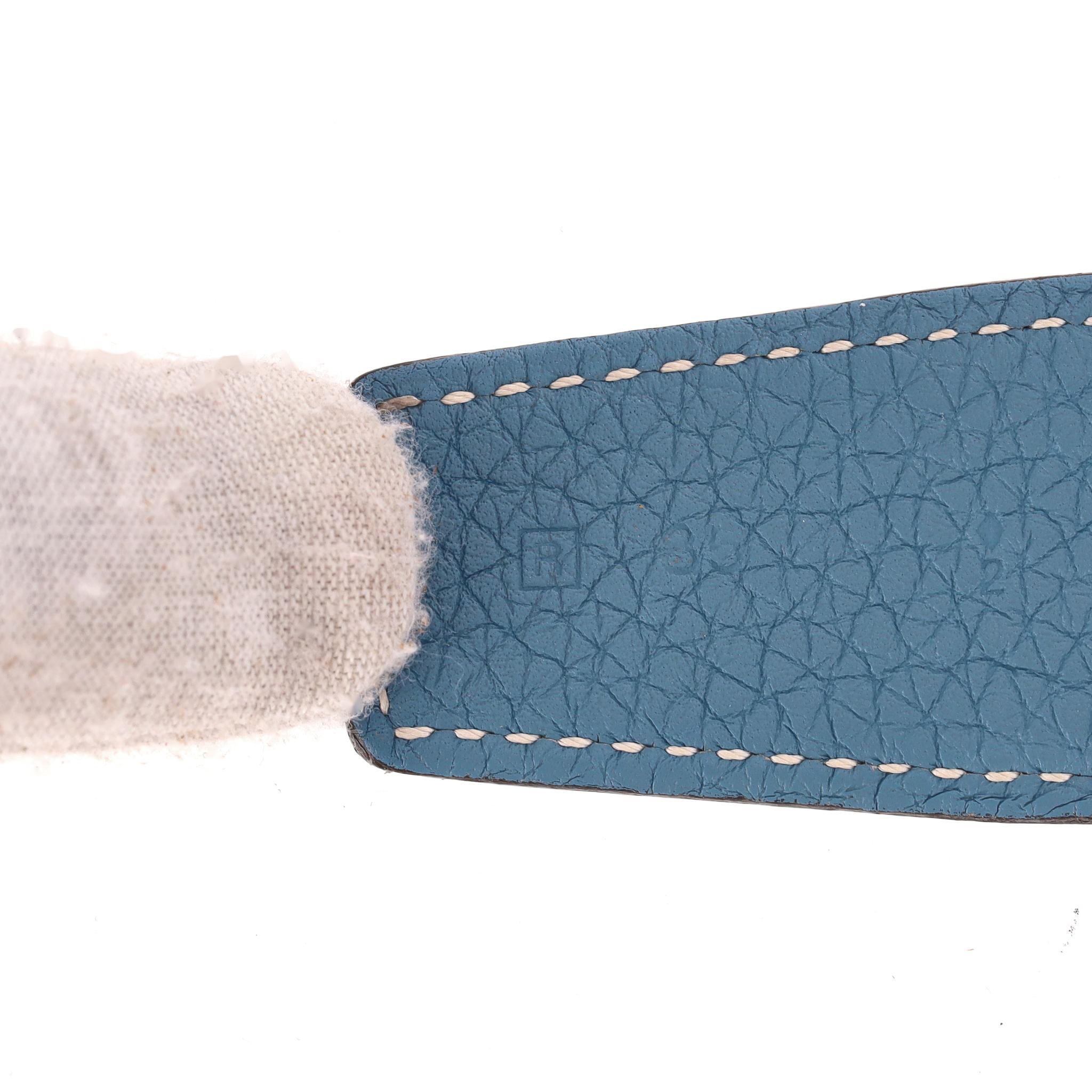 Hermes 'H' Buckle Togo Calfskin Reversible Belt en vente 6
