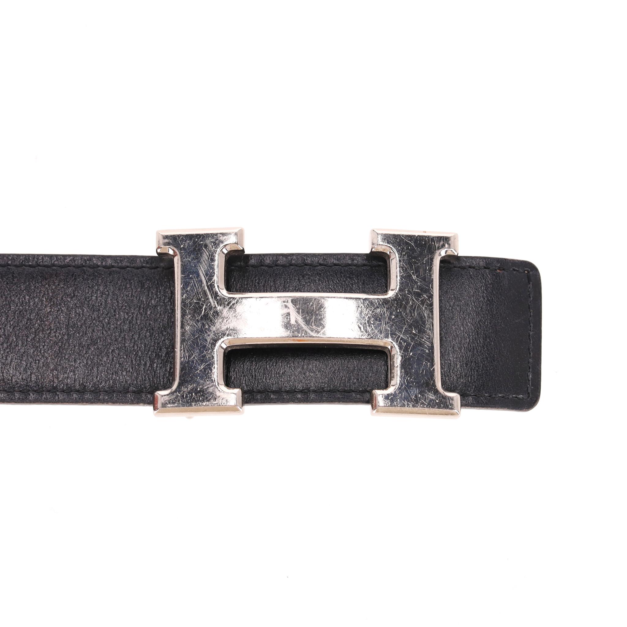 Hermes 'H' Buckle Togo Calfskin Reversible Belt en vente 3