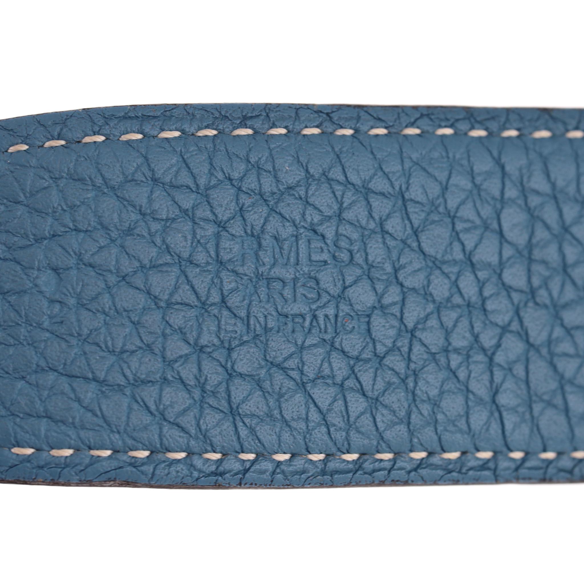 Hermes 'H' Buckle Togo Calfskin Reversible Belt en vente 4