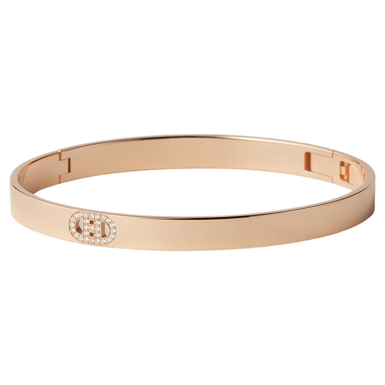 Hermes H d'Ancre bracelet, small model rose gold and diamonds Size SH