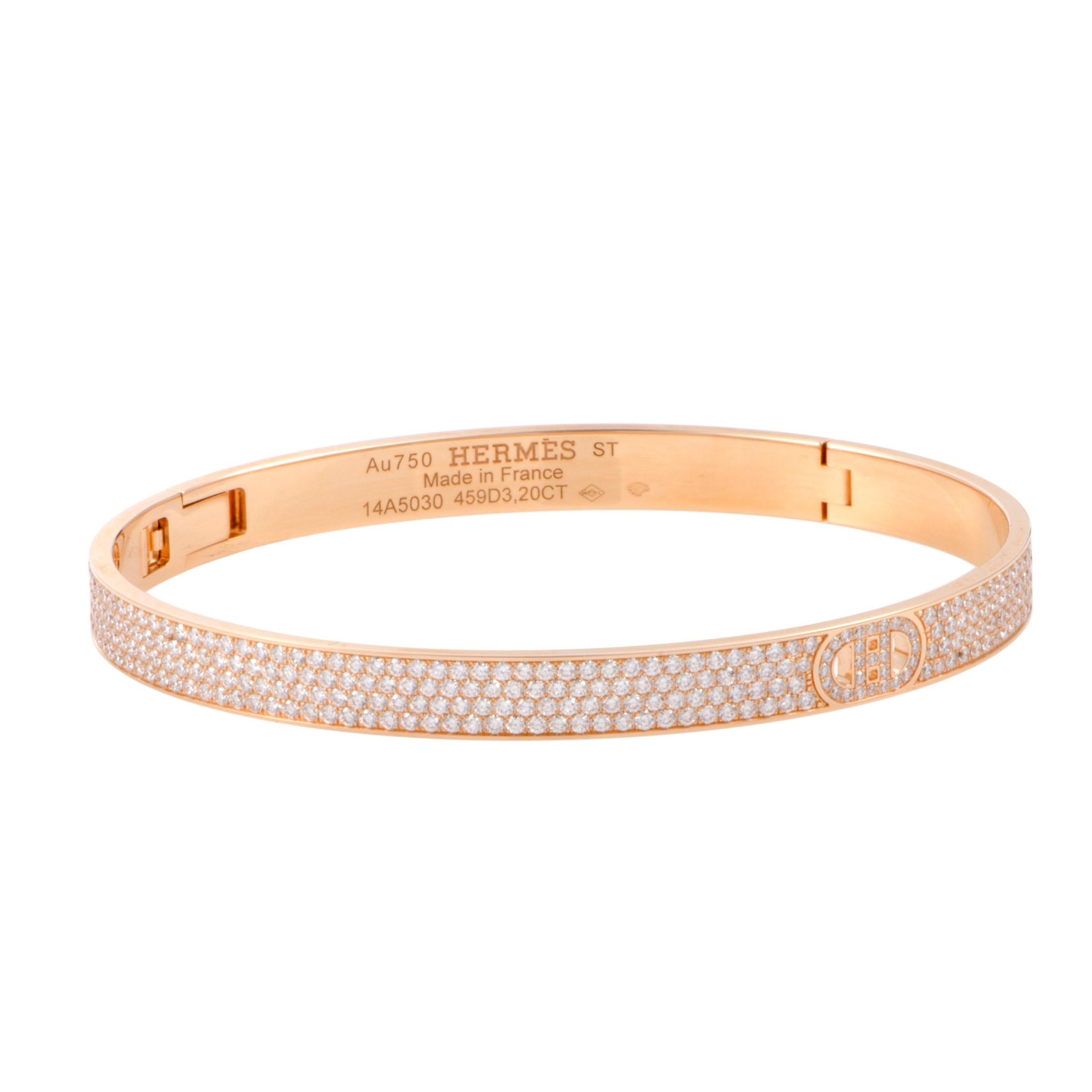 Hermès H D'Ancre Diamond Pave Rose Gold Bangle Bracelet