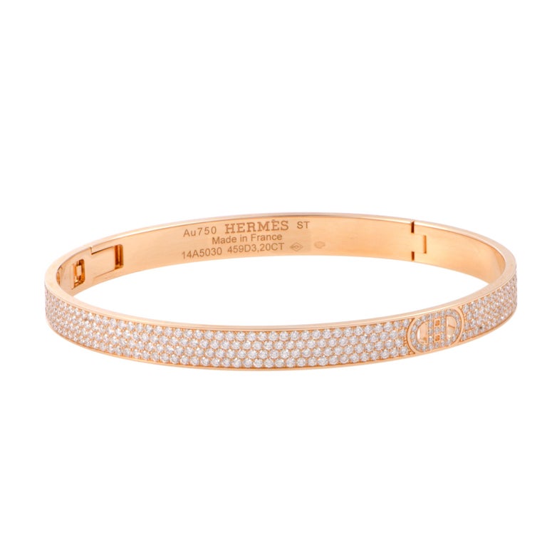 Hermès H D'Ancre Diamond Pave Rose Gold Bangle Bracelet at 1stDibs | h ...