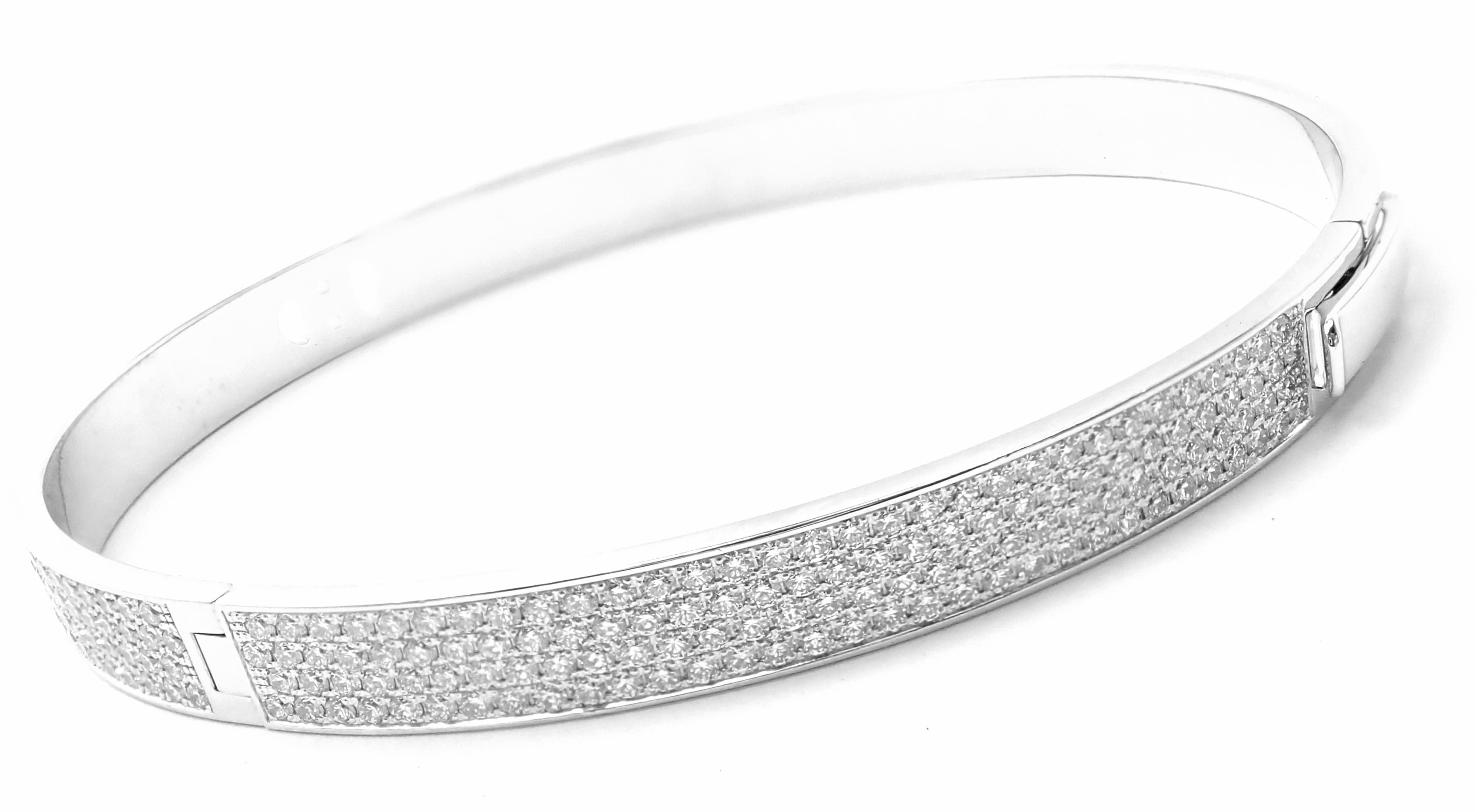 18k White Gold Diamond H D'Ancre Small Model Bangle Bracelet by Hermes. 
With 443 Round brilliant cut diamonds VVS1 clarity E color total weight approx. 3.09ct
Details: 
Length: Size: SH Length: 6.2