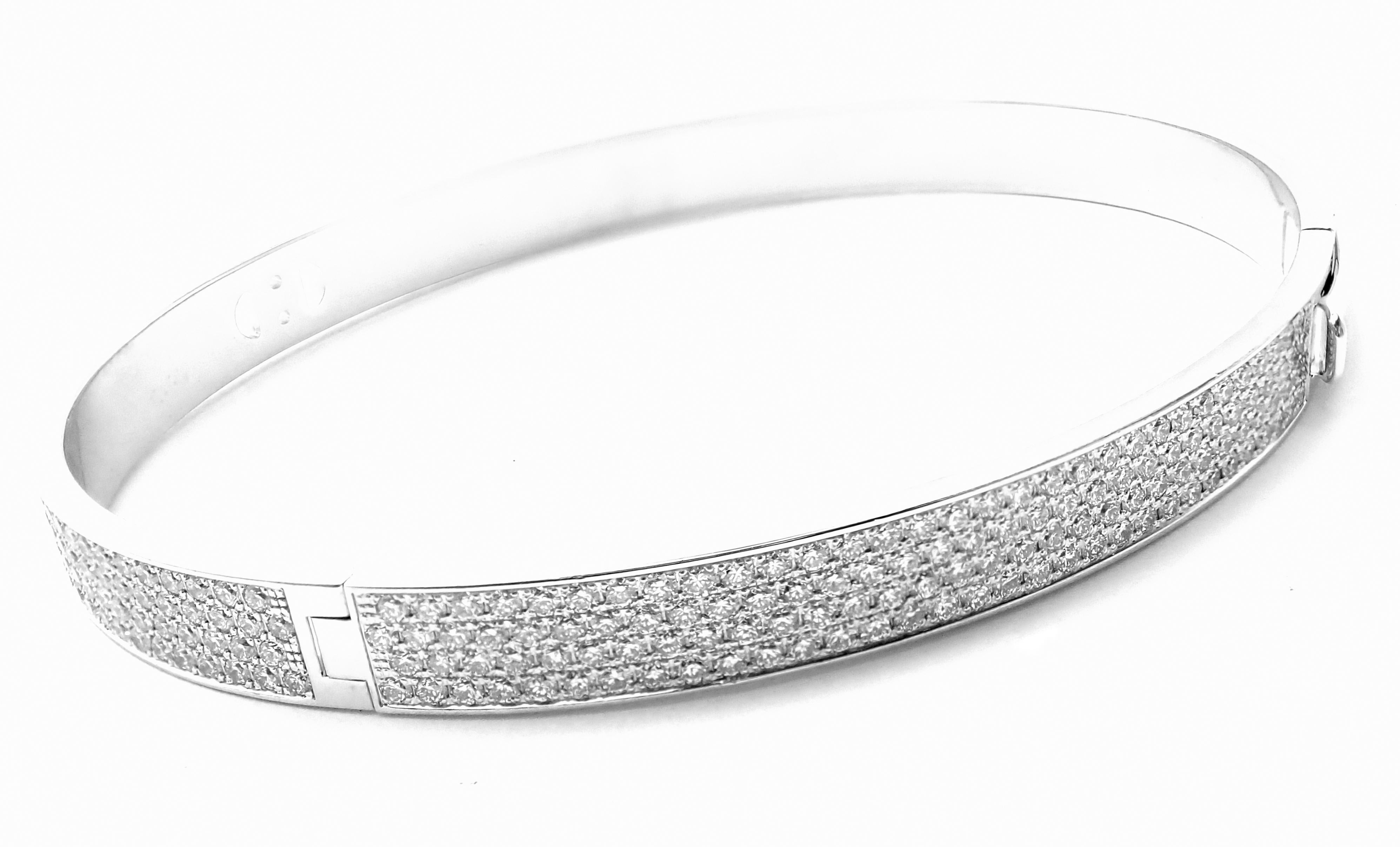Hermes H D'Ancre Diamond Small Model White Gold Bangle Bracelet In Excellent Condition For Sale In Holland, PA