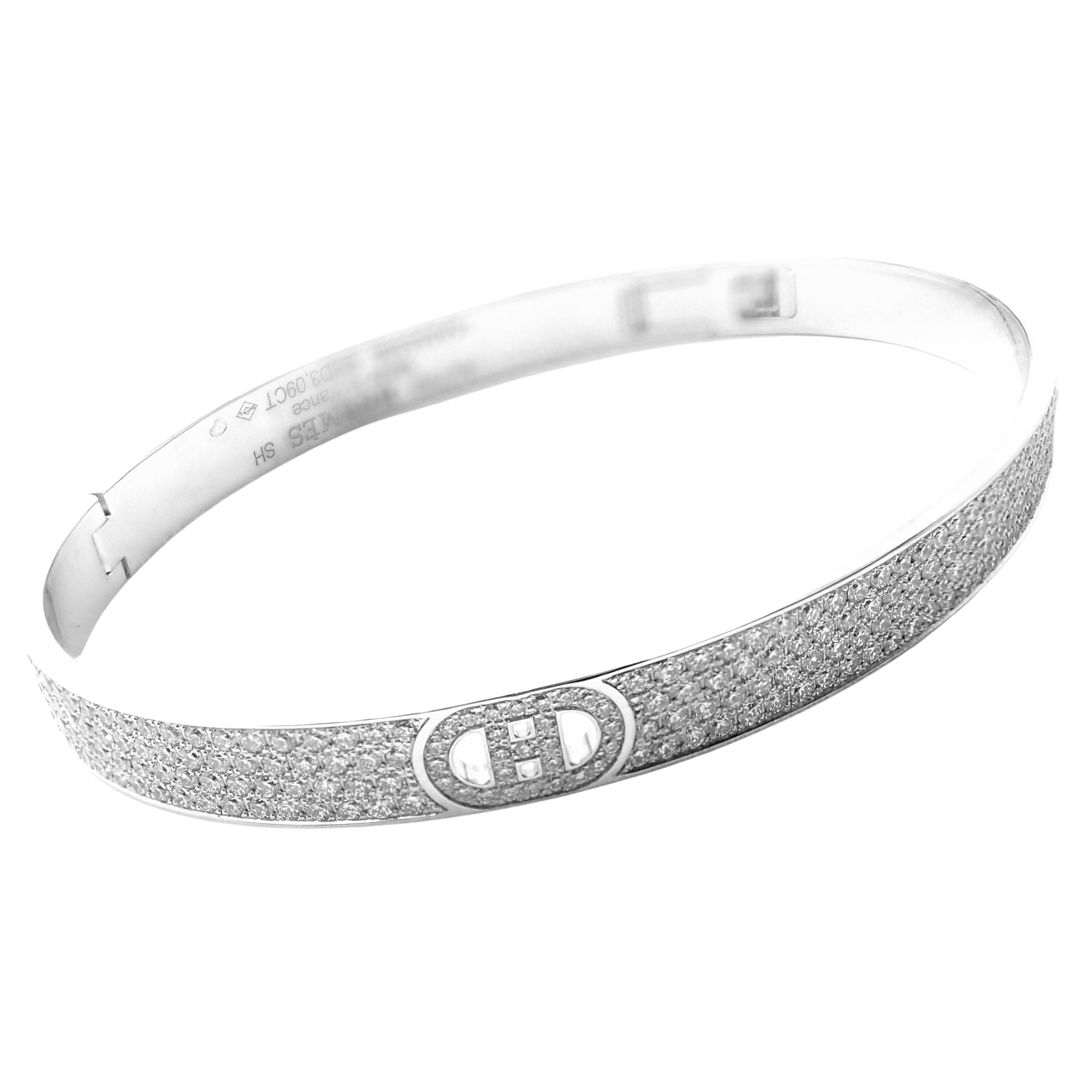Hermes H D'Ancre Diamond Small Model White Gold Bangle Bracelet For Sale